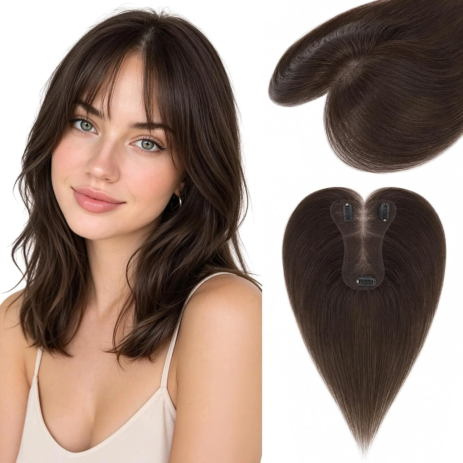 Flequillo postizo Hairro cabello humano real marrón oscuro 10 pulgadas 17g