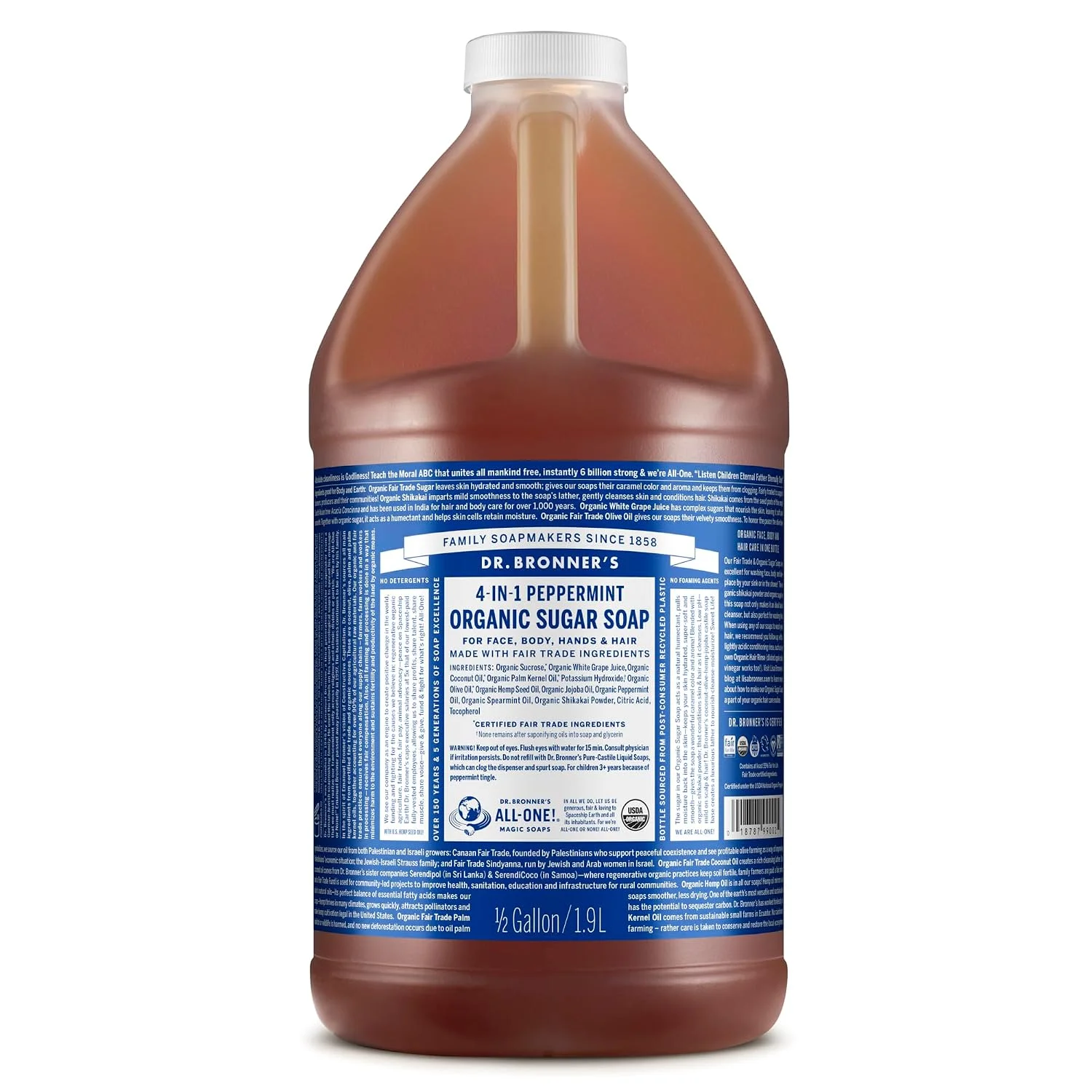 Jabón Líquido Dr. Bronner's Organic Sugar Soap Menta Refill 64 oz