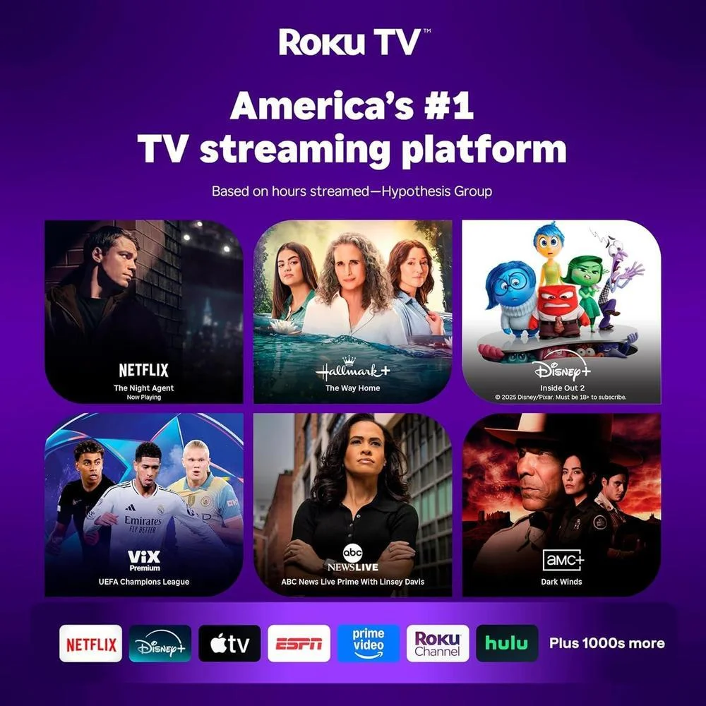 Proyector inteligente Aurzen Roku TV con WiFi y Bluetooth, experiencia de streaming Roku, 1080P FHD, audio Dolby, enfoque automático