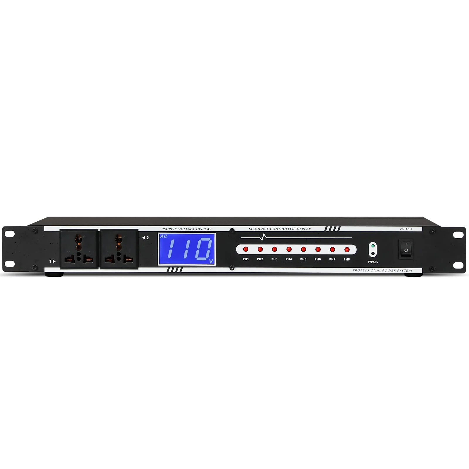 Depusheng 10 Outlet Power Conditioner 10 Amp 2000w Audio Digital Power Sequencer Rack Mount With Precise Real-Time Voltage Display Suitable For Home KTV Classroom Stage Studio - Black（D228）