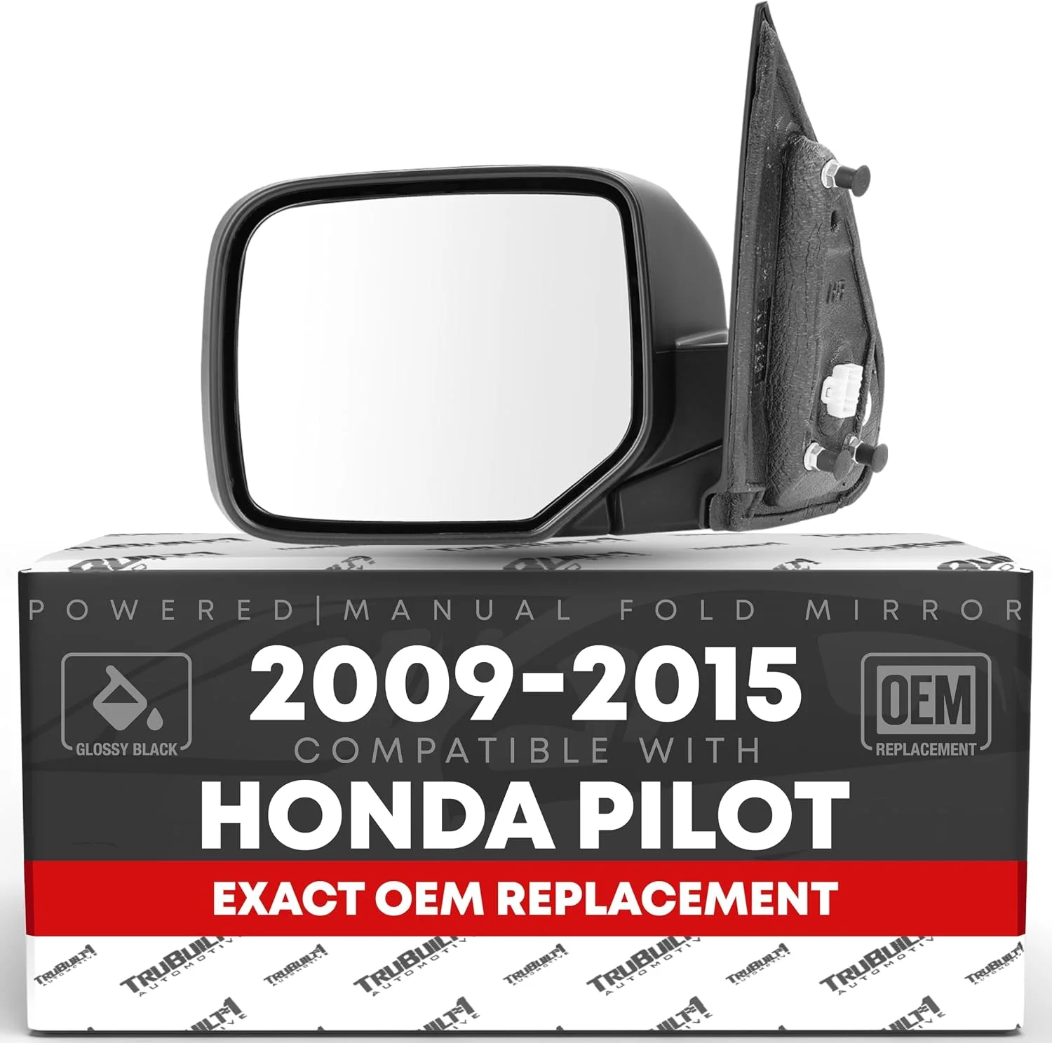 Driver Side Mirror Replacement - Compatible with 2009-2015 Honda Pilot - Powered Adjustment, Heated, Manual Fold, Flat Glass - Smooth Black, 16H5P - OEM 76258SZAA11ZF, HO1320248