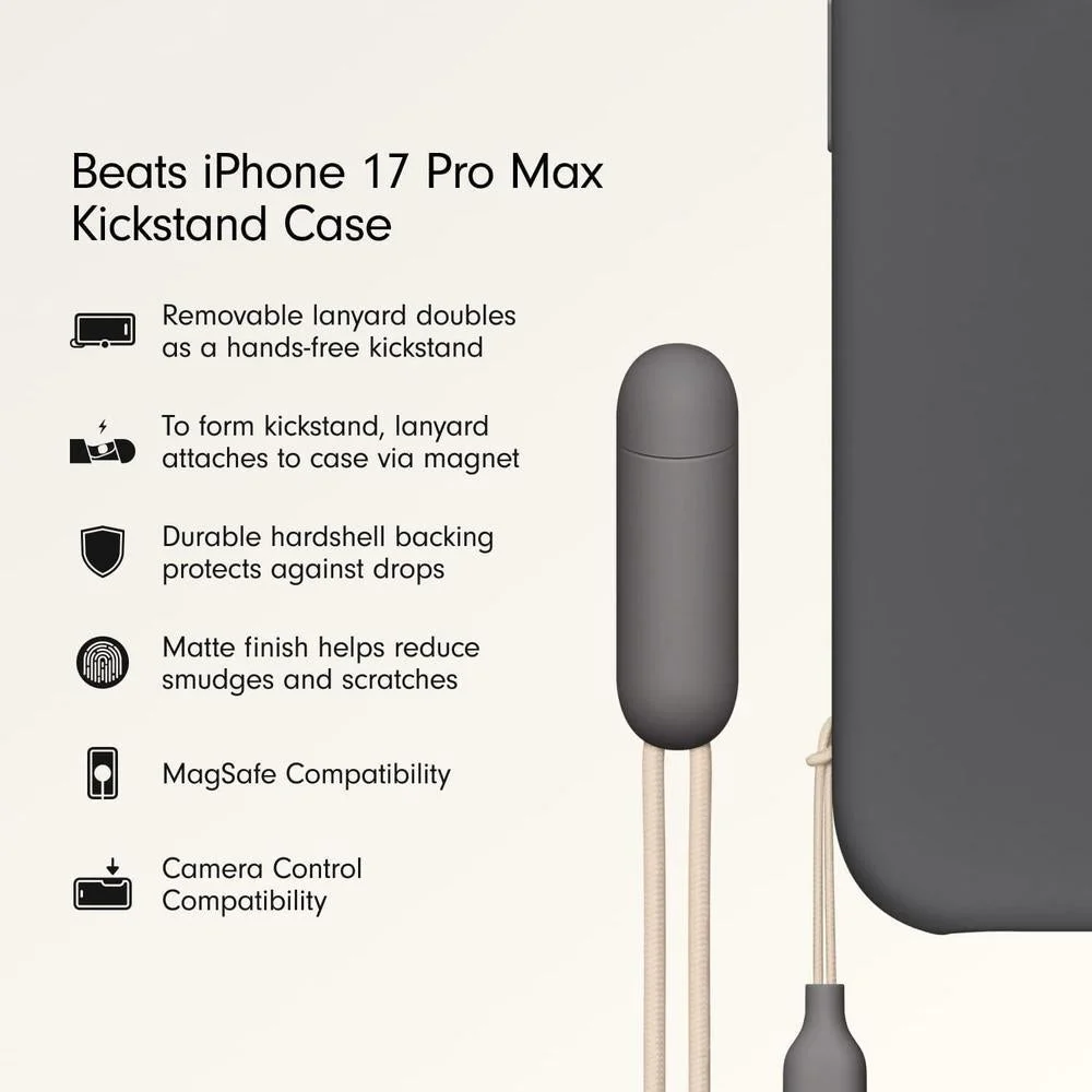 Funda con función atril para iPhone 17 Pro Max con MagSafe, control de cámara, soporte y cordón integrados, color gris granito