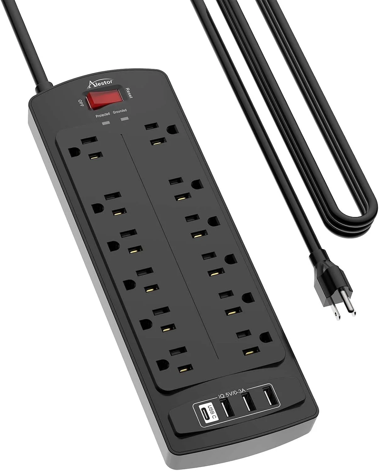 Regleta Alestor 15 pies con 12 tomas y 4 puertos USB