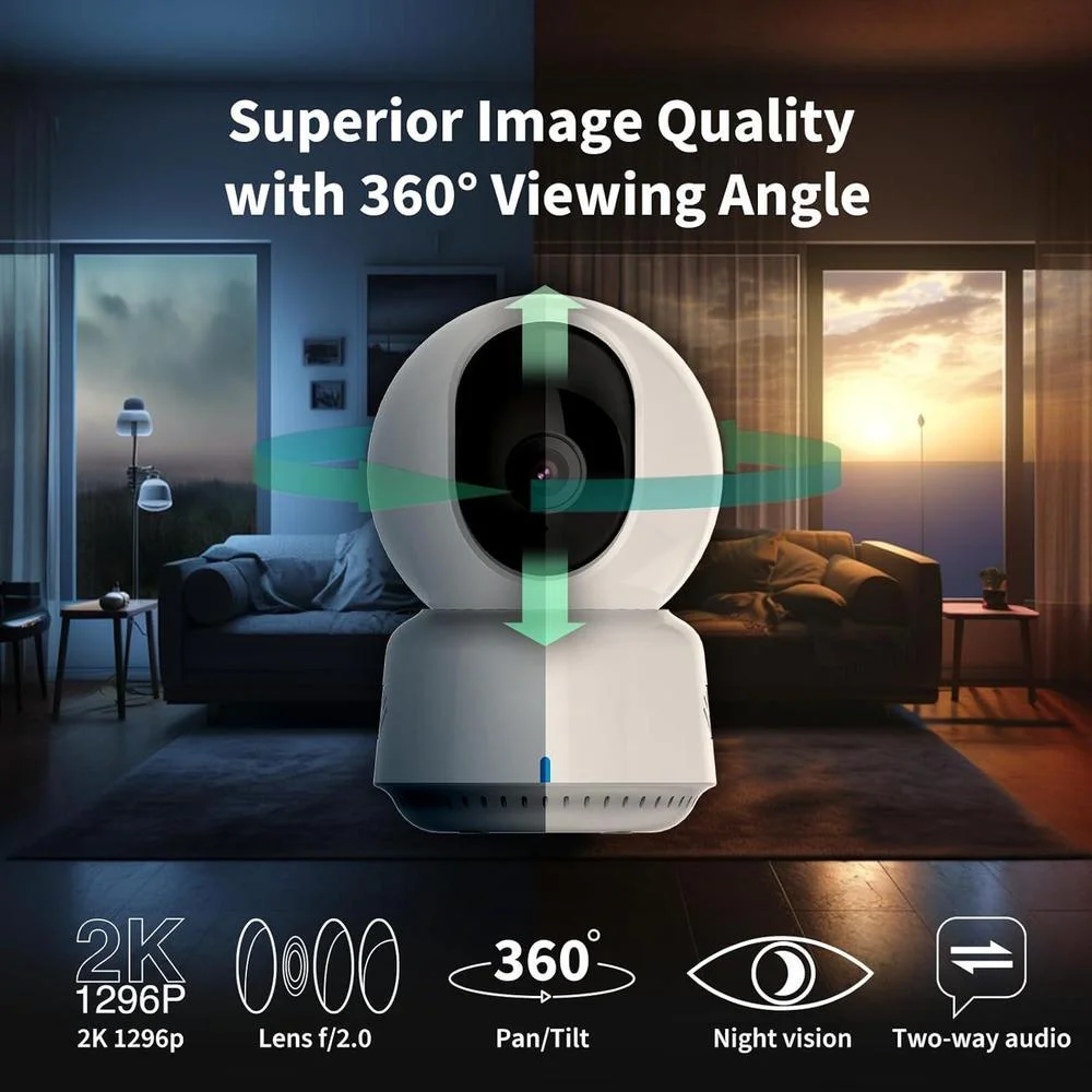 Aqara Cámara de seguridad E1 con visión 2K, panorámica, audio bidireccional, visión nocturna, compatible con HomeKit y Alexa