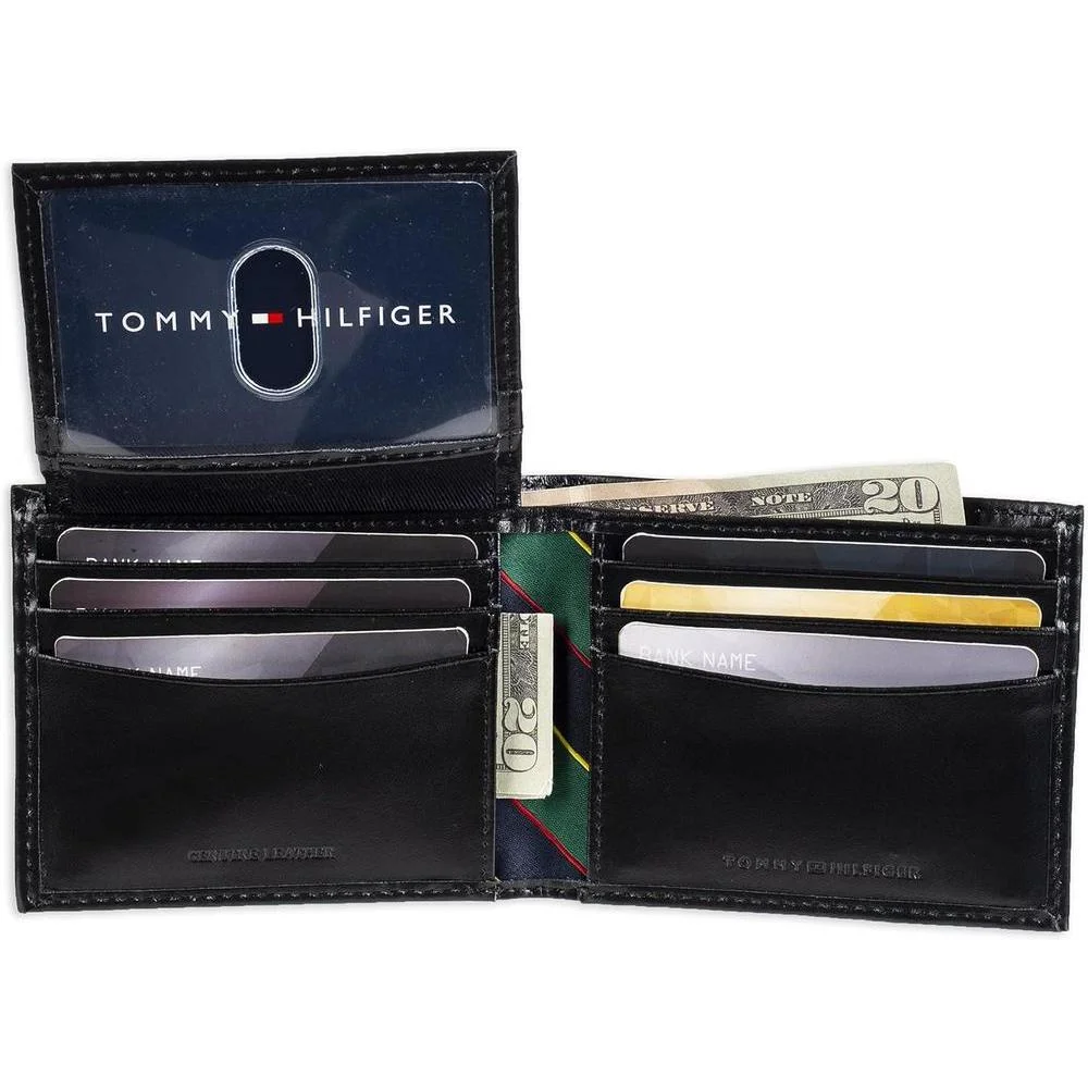 Tommy Hilfiger Cartera Passcase para hombre con diseño bifold slim y ventana ID removible, hecha de cuero de alta calidad