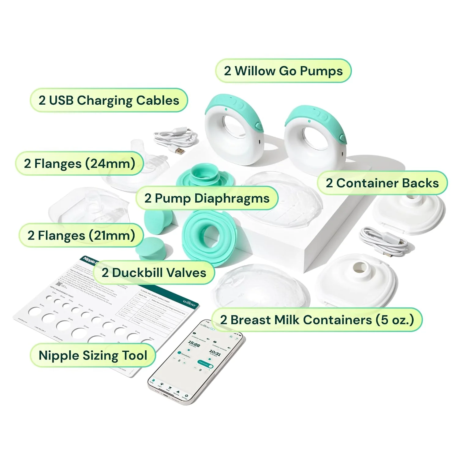 Willow Go Extractor de Leche Manos Libres con 15 Niveles y App