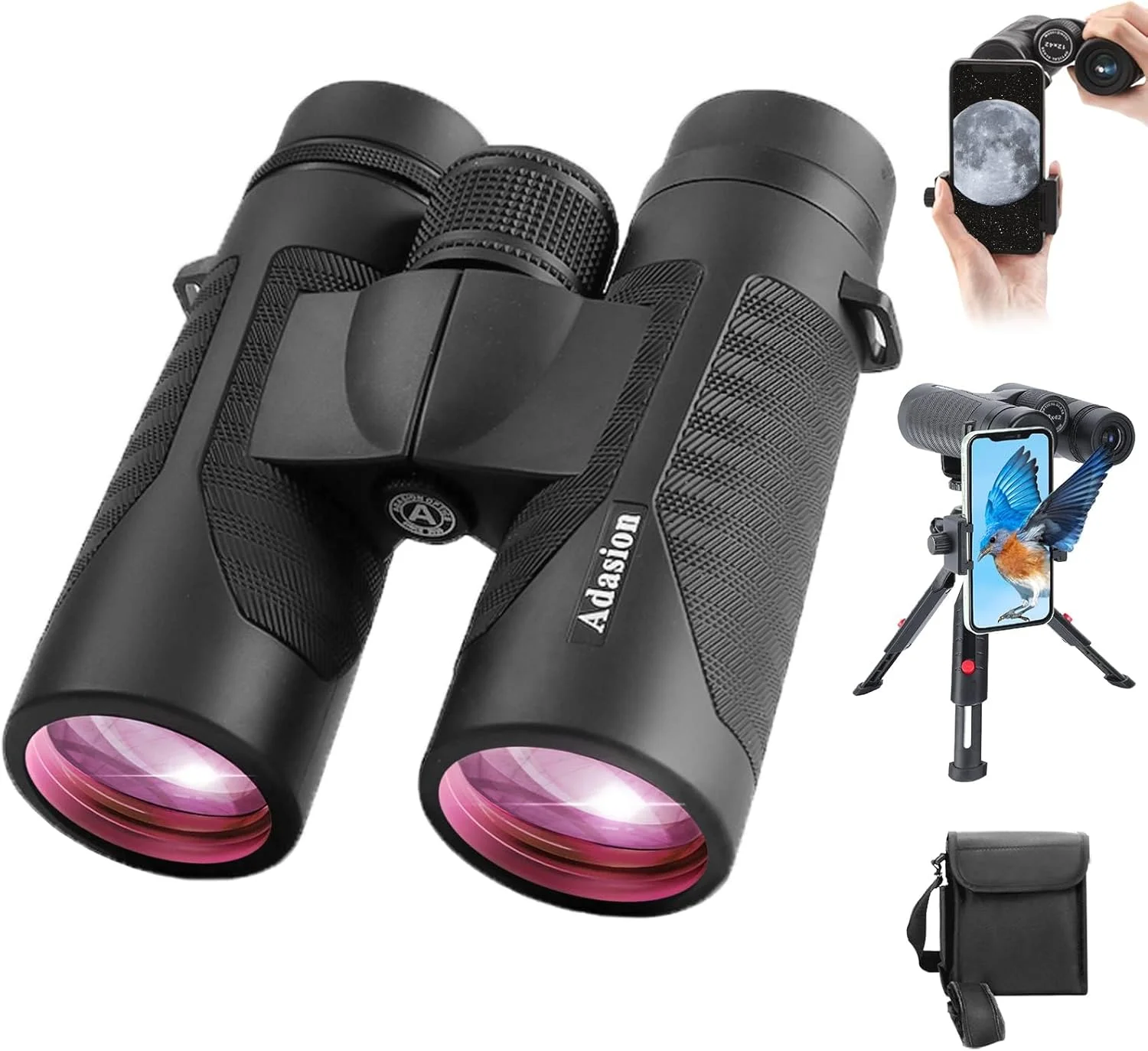 Binoculares Adasion 12x42 HD con adaptador para smartphone y trípode
