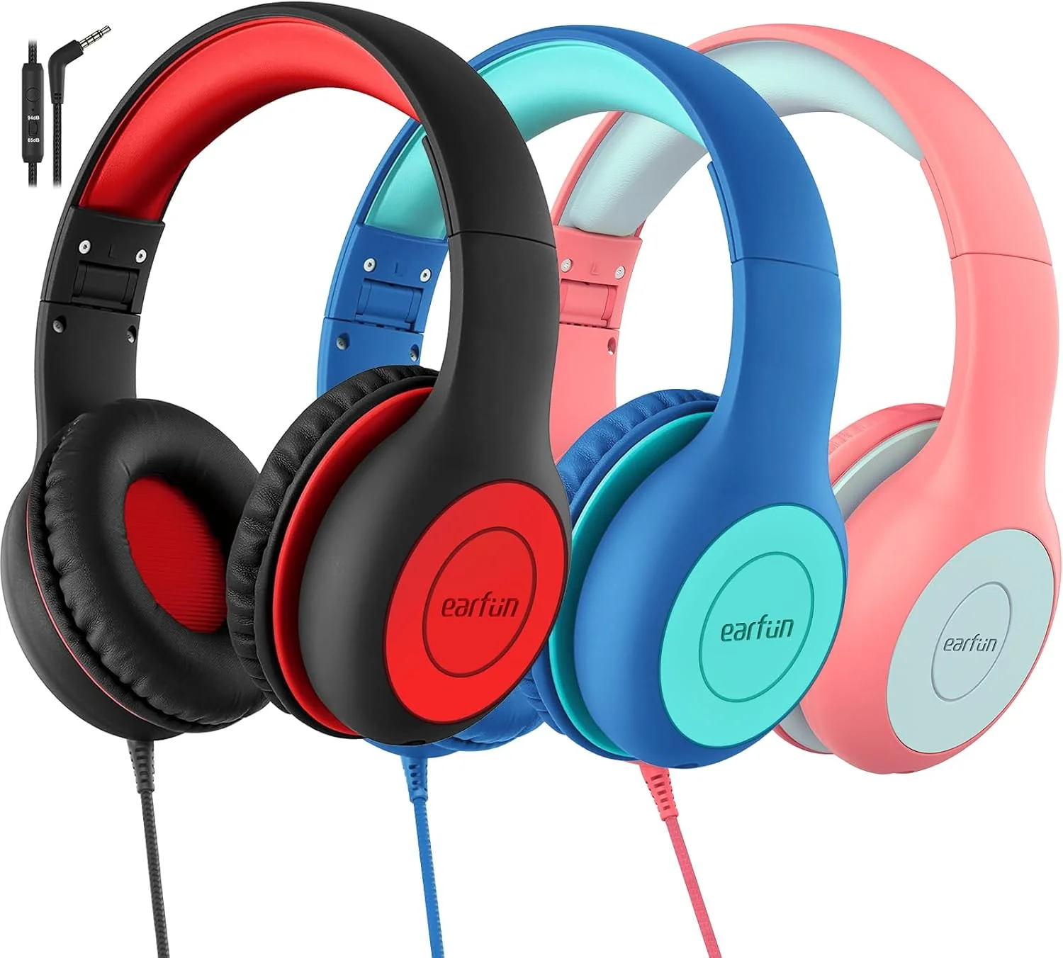 Audífonos EarFun K1 Kids con micrófono y cable compartidor de audio, pack de 3