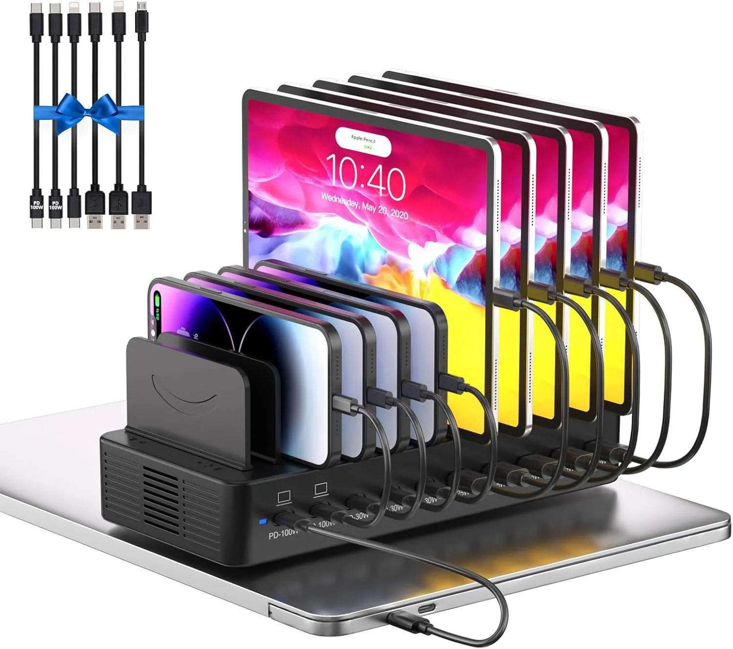 Estación de carga Mizccdem 10 puertos USB-C 580W para múltiples dispositivos