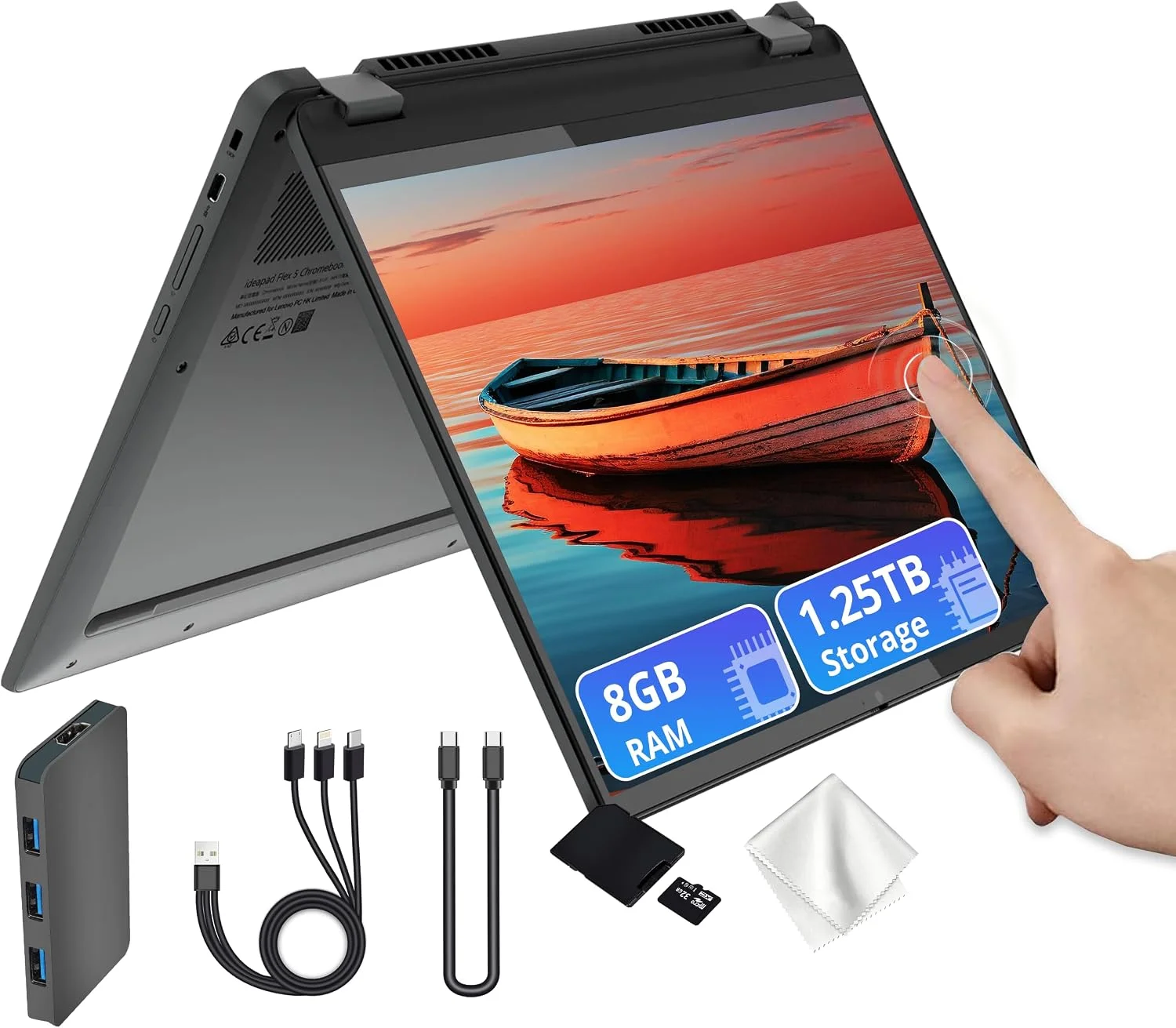 Laptop 2 en 1 Lenovo Flex 5i Chromebook Plus 14" WUXGA táctil Intel Core i5-1334U 8GB 256GB SSD gris