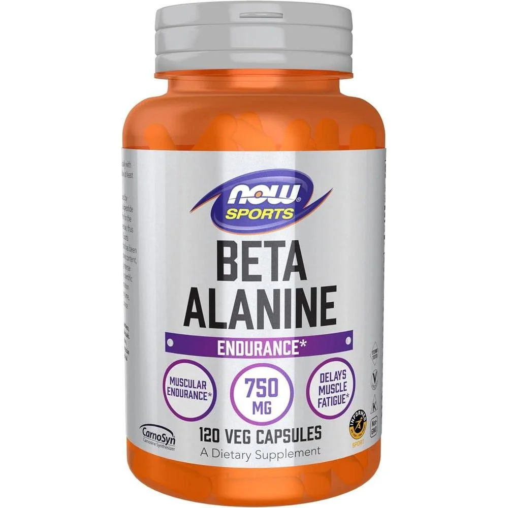 NOW Foods Sports Nutrition, Beta-Alanine 750 mg, Delays Muscle Fatigue*, Endurance*, 120 Veg Capsules - 120 Count (Pack of 1)