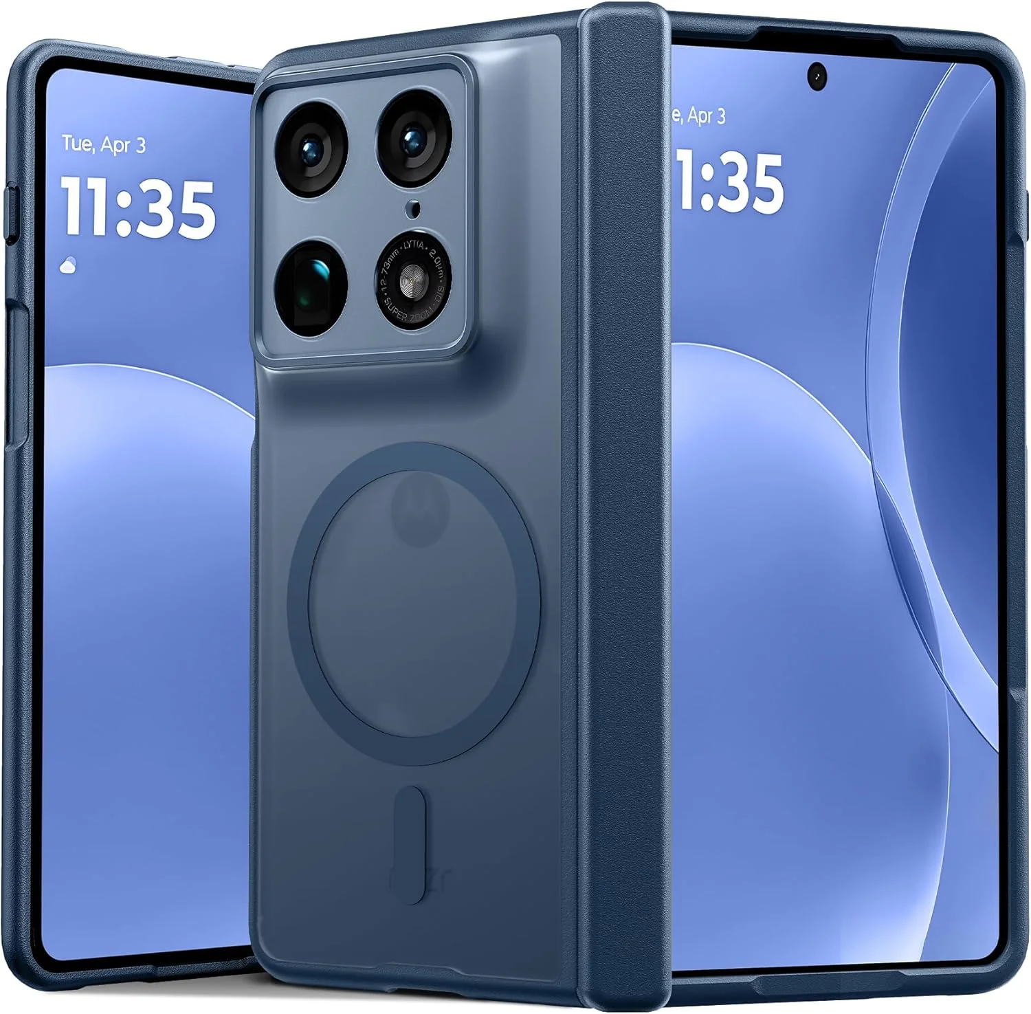 Funda para Motorola Razr Fold con protección de bisagra y carga magnética azul