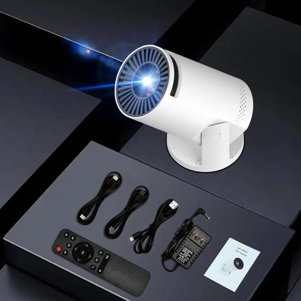 Mini proyector inalámbrico con WIFI 6 y Bluetooth, compatible con 4K y 1080P, diseño portátil giratorio compatible con múltiples dispositivos