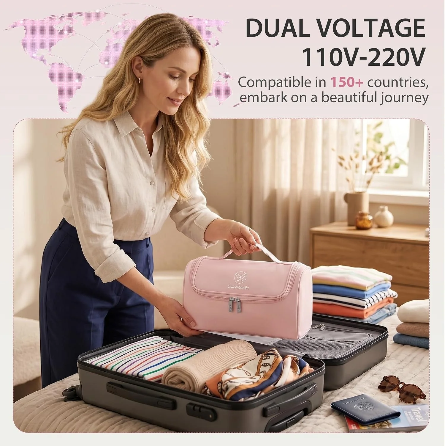 SweetCradle 8-in-1 Hair Styler & Hair Dryer Brush Set, Dual Voltage Ionic Blow Dryer with Wrap Curlers & Hair Straightener, Fast Drying Volumizing Curling Straightening, No Heat Damage, Gifts for Wome