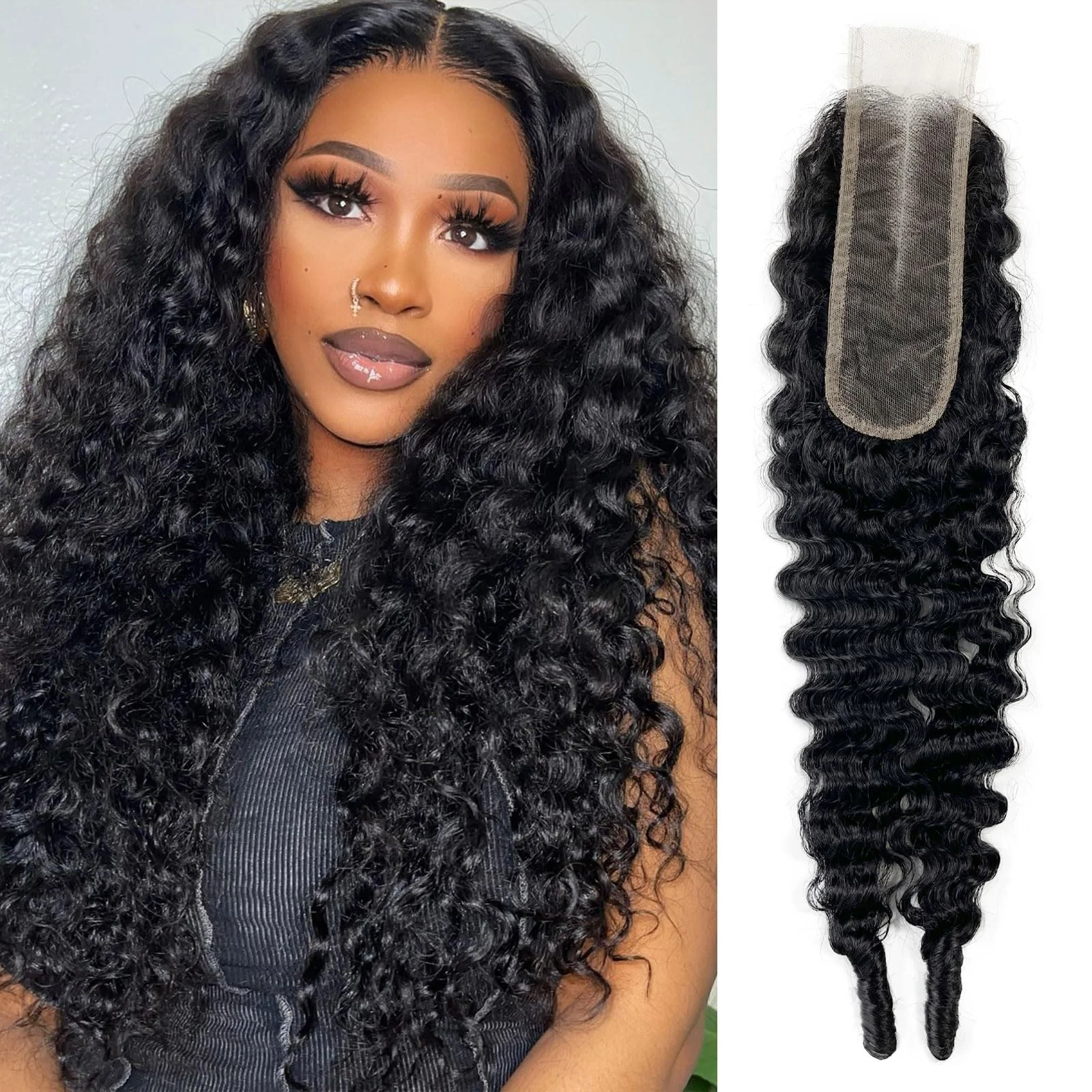 Cierre 2x6 cabello humano rizado birmano 16 pulgadas encaje HD transparente