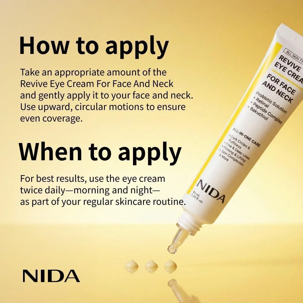 NIDA Revive Crema De Ojos Para Cara Y Cuello Con Probióticos Retinal Complejo De Péptidos Y Bakuchiol 40ml
