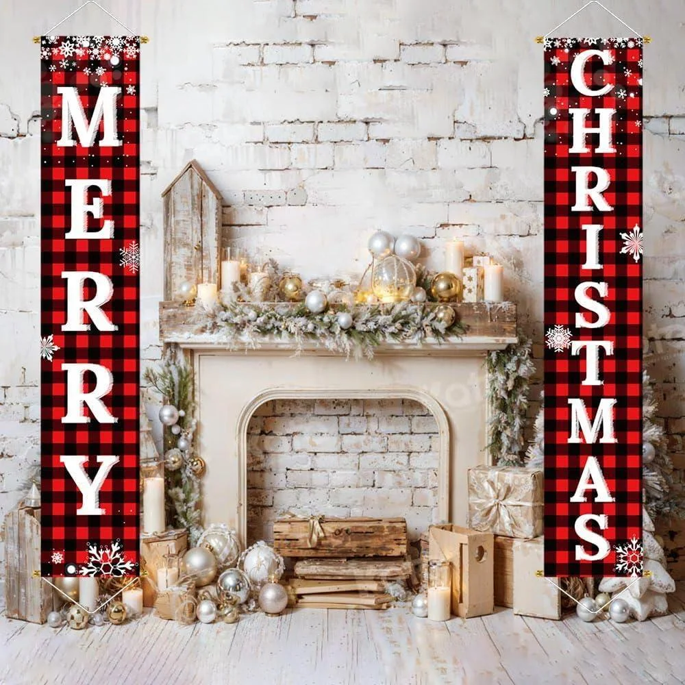 Juego de letreros navideños Ivenf para exteriores e interiores, estampado de búfalo rojo y negro, resistente y decorativo