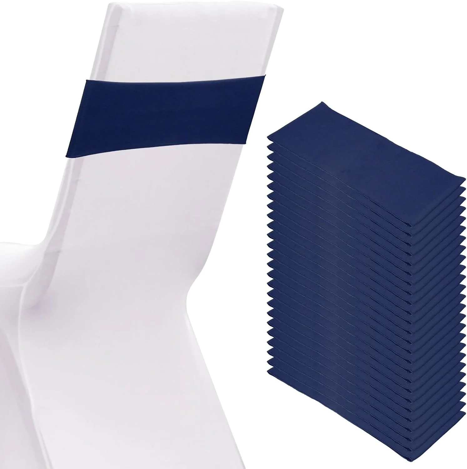 PATIKIL 25Pcs Spandex Chair Sashes Bows w/Slider Buckle Dark Blue