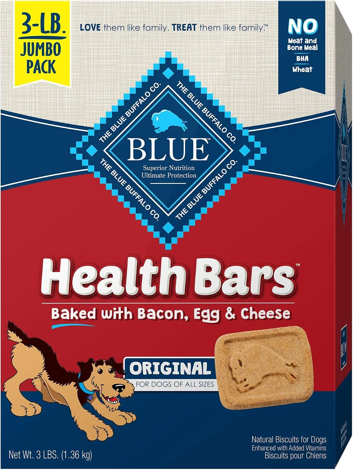 Galletas para perros Blue Buffalo Health Bars Bacon, Huevo y Queso 48 oz