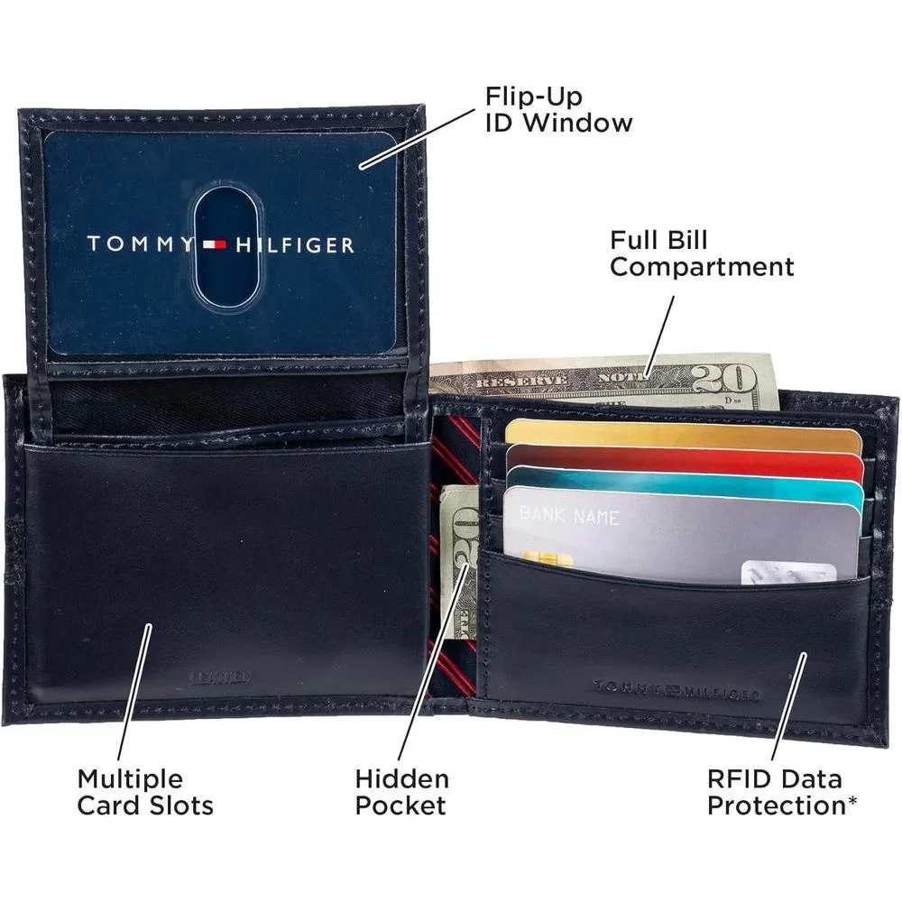 Billetera Tommy Hilfiger para hombre diseño clásico de cuero auténtico