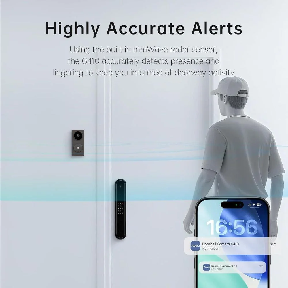 Aqara Timbre Inteligente con Cámara G410 y Campanilla, Video Seguro HomeKit, Audio Bidireccional, Hub Matter Integrado