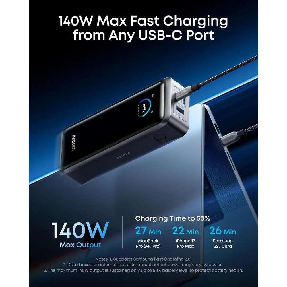 Anker Power Bank, 3 puertos, 26,250mAh, máximo 300W, carga bidireccional, TSA aprobado, control app, para MacBook iPhone