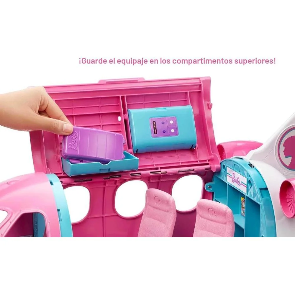 Barbie Dreamplane: Avión de Juego con Asientos Reclinables y Compartimentos Funcionales, Incluye Cachorro y Carrito de Snacks