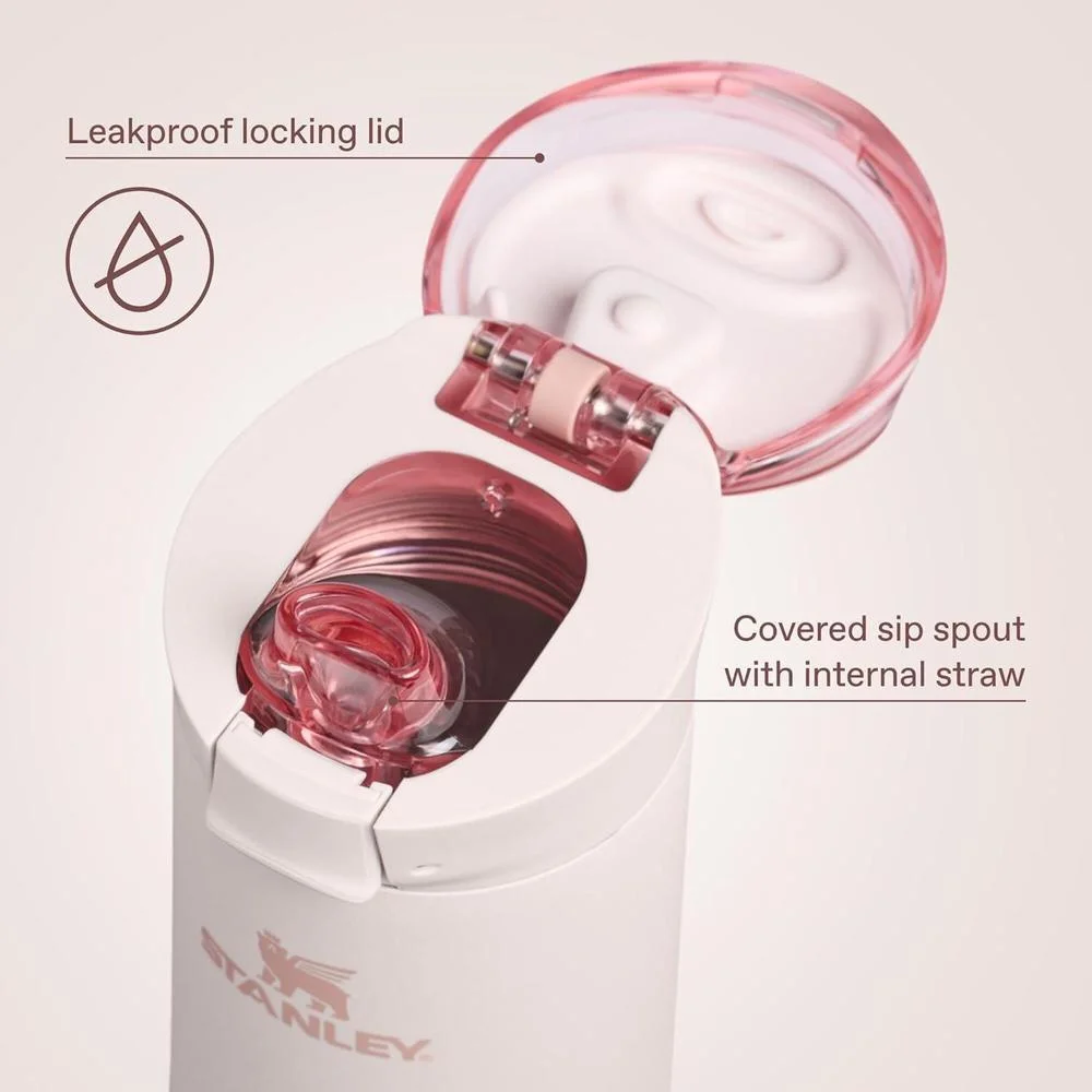 Termo STANLEY Flowstate con tapa a prueba de fugas, acero inoxidable aislado, diseño ergonómico, libre de BPA, color Rose Quartz
