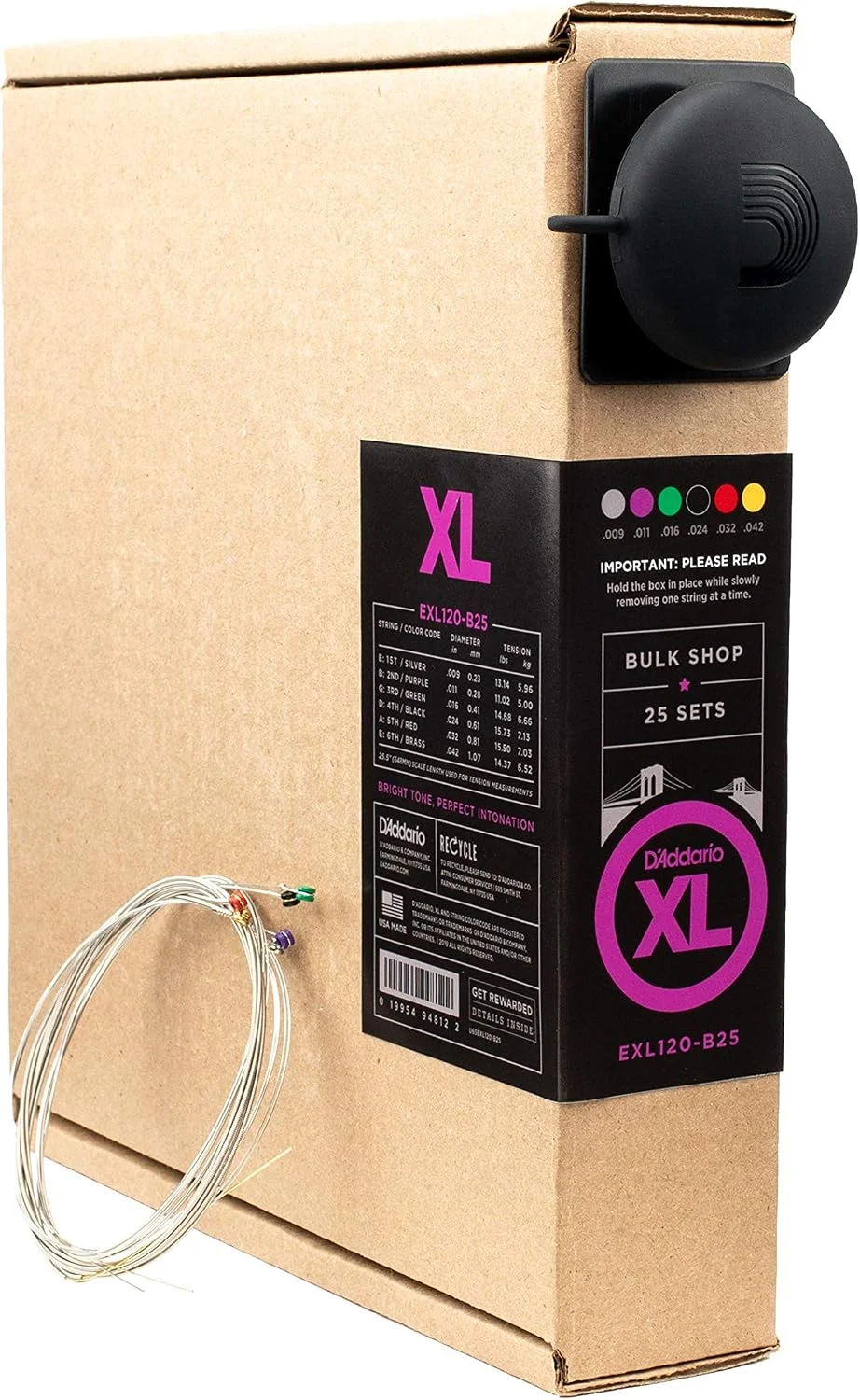Cuerdas para guitarra eléctrica D'Addario XL Nickel EXL120-B25 09-42, pack 25 juegos