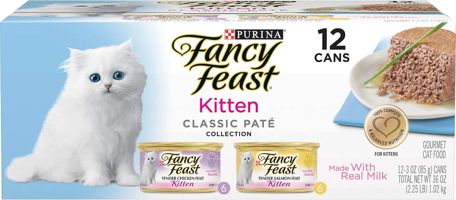 Alimento húmedo para gatitos Fancy Feast Grain Free Pate pollo y salmón 24 latas de 3 oz