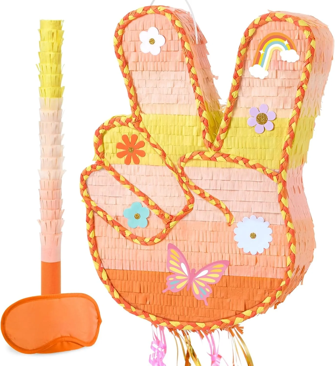 Piñata Signo de Paz Groovy Amarilla con Detalles de Margaritas
