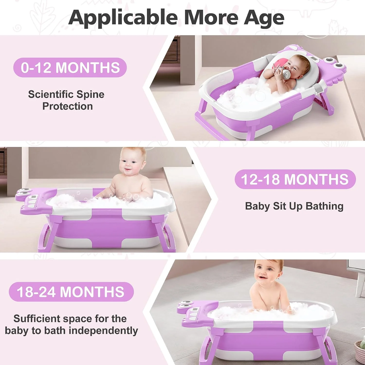 Tavlshero Bañera Plegable para Bebé con Termómetro y Cojín Flotante Edición Niñas