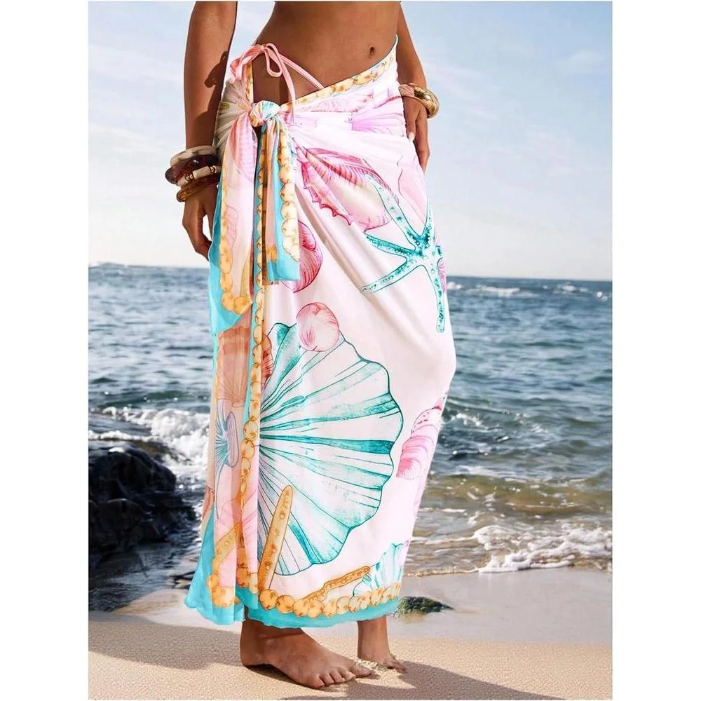 Floerns Cover Up de Vacaciones para Mujer, Pareo de Playa Floral Transparente con Falda Envolvente