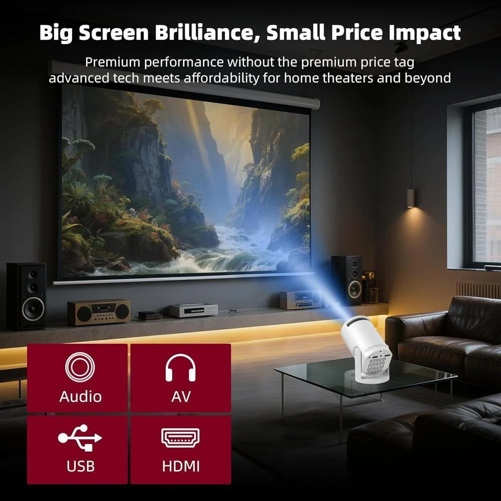 Mini proyector inalámbrico con WIFI 6 y Bluetooth, compatible con 4K y 1080P, diseño portátil giratorio compatible con múltiples dispositivos