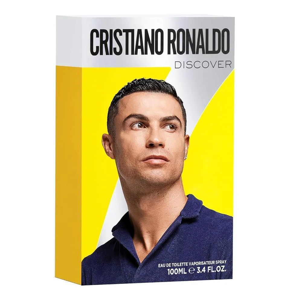 Cristiano Ronaldo CR7 Discover Eau de Toilette para Hombre, Colonia de Larga Duración con Esencia de Naranja y Pachulí