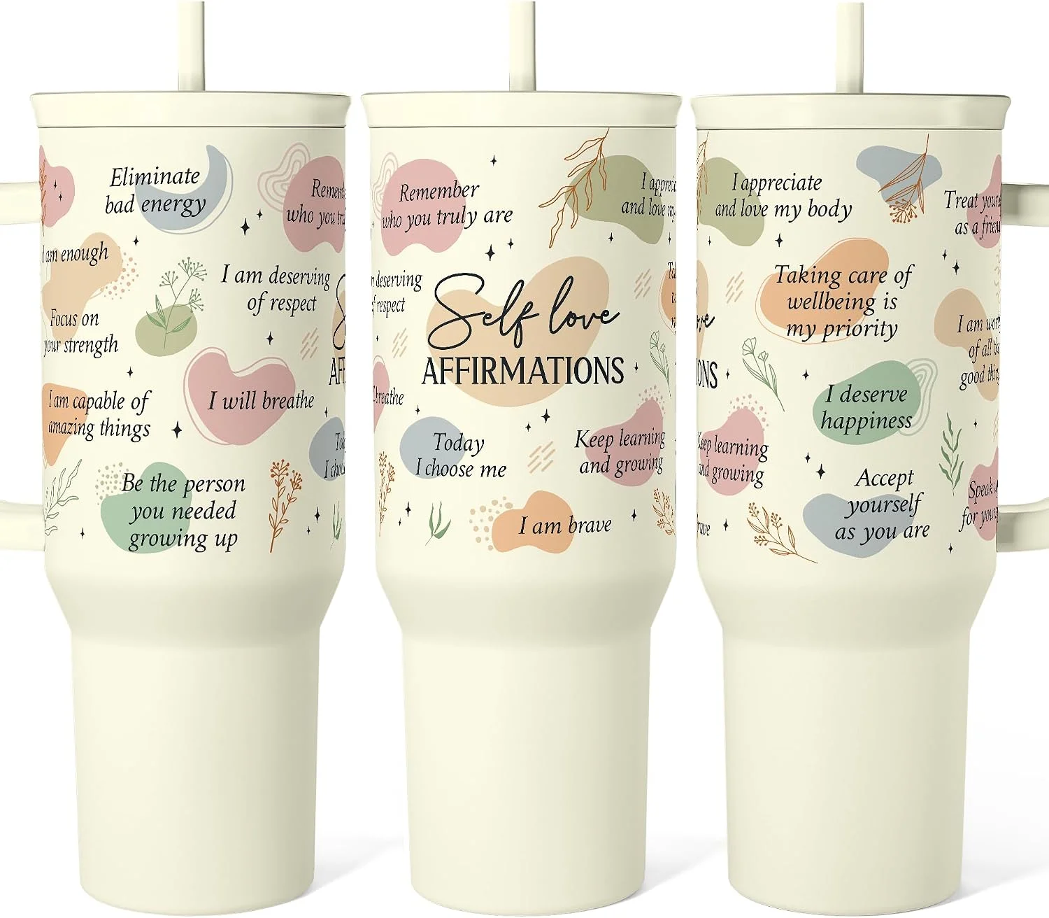 SANDJEST Inspirational Tumbler with Handle 40oz, Daily Positive Inspiration Coffee Cup Stainless Steel Travel Mug, Motivational Gifts for Women Girls Friends Coworker, Gift for Christmas Birthday