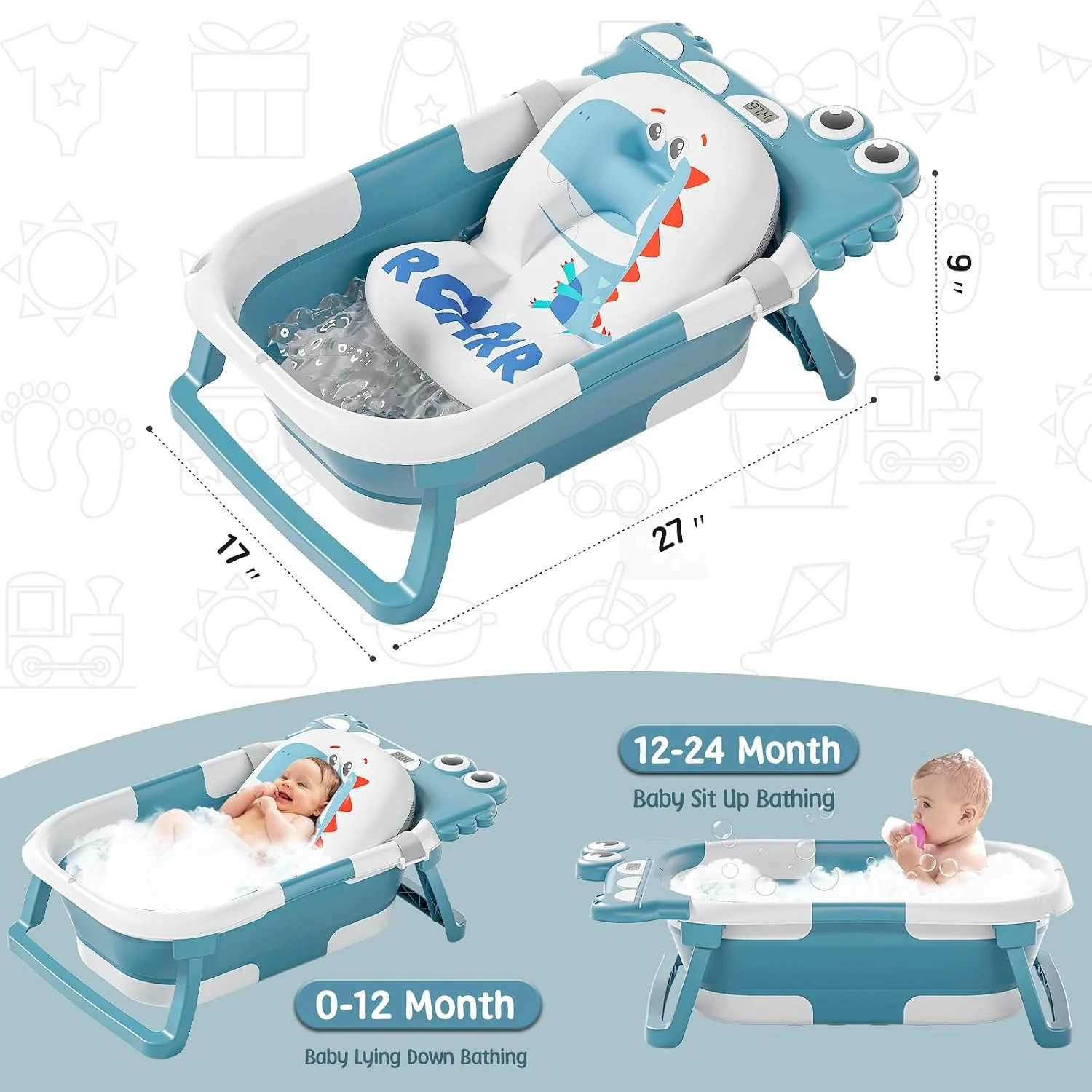 MoreFeel Bañera Plegable para Bebé con Termómetro Toalla y Cojín Modelo 4