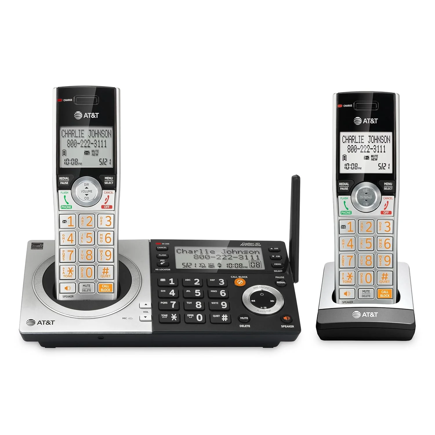 Teléfono fijo inalámbrico AT&T CL83207 DECT 6.0 con bloqueador de llamadas y 2 handsets
