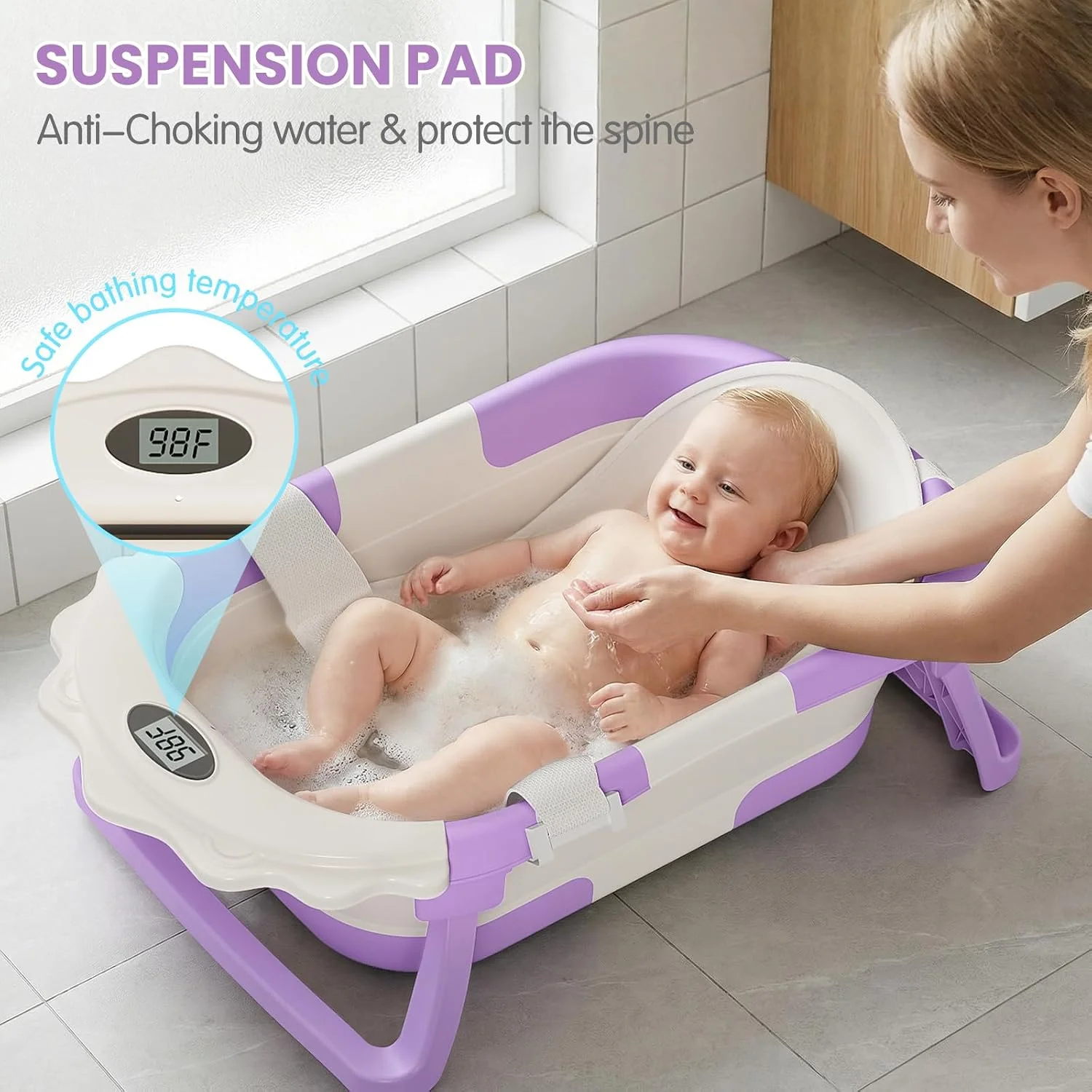 TPN Little Lion Bañera Plegable con Monitor de Temperatura y Cojín Lavanda