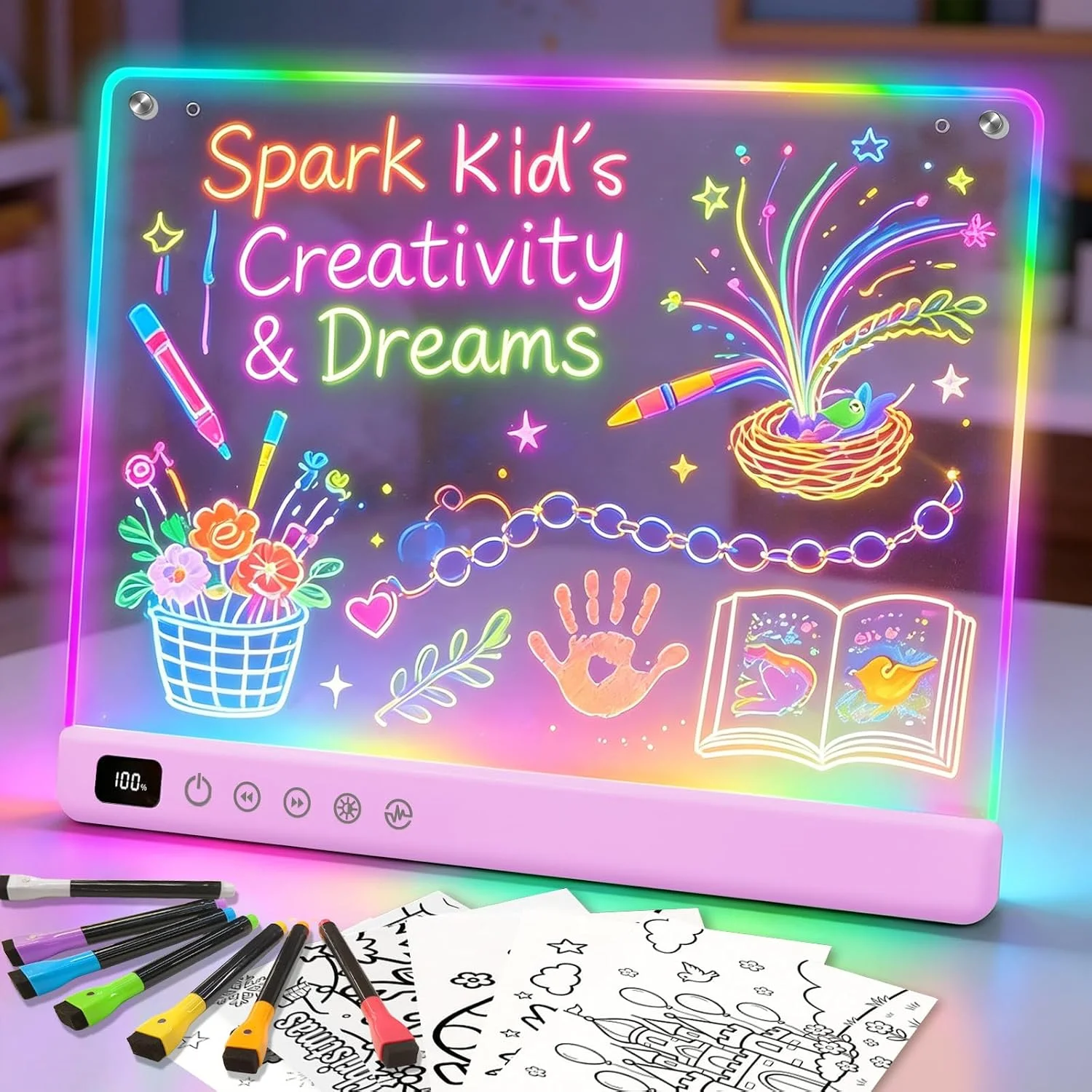 Lumiboard Led Drawing Board with 13 Light Effects, 16" Rechargeable Glow Doodle LED Note Board with Colors, Neon Light Up Drawing Tablet Gifts for Kids for Easter Birthday Christmas Gift Ideas-Purple