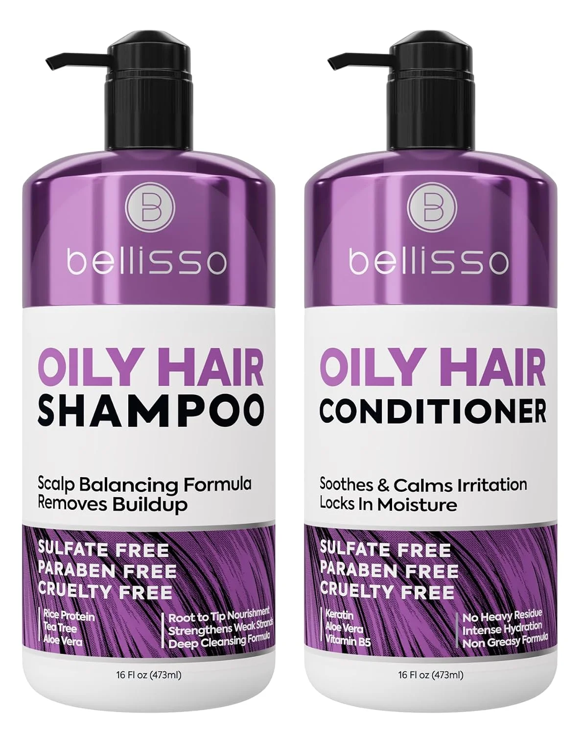 Oily Hair Shampoo and Conditioner Set - Sulfate Free, Zero Paraben Content - Scalp Care Treatment for Greasy Hair - Salon Grade for Women and Men - 16 Fl Oz (Set of 2)