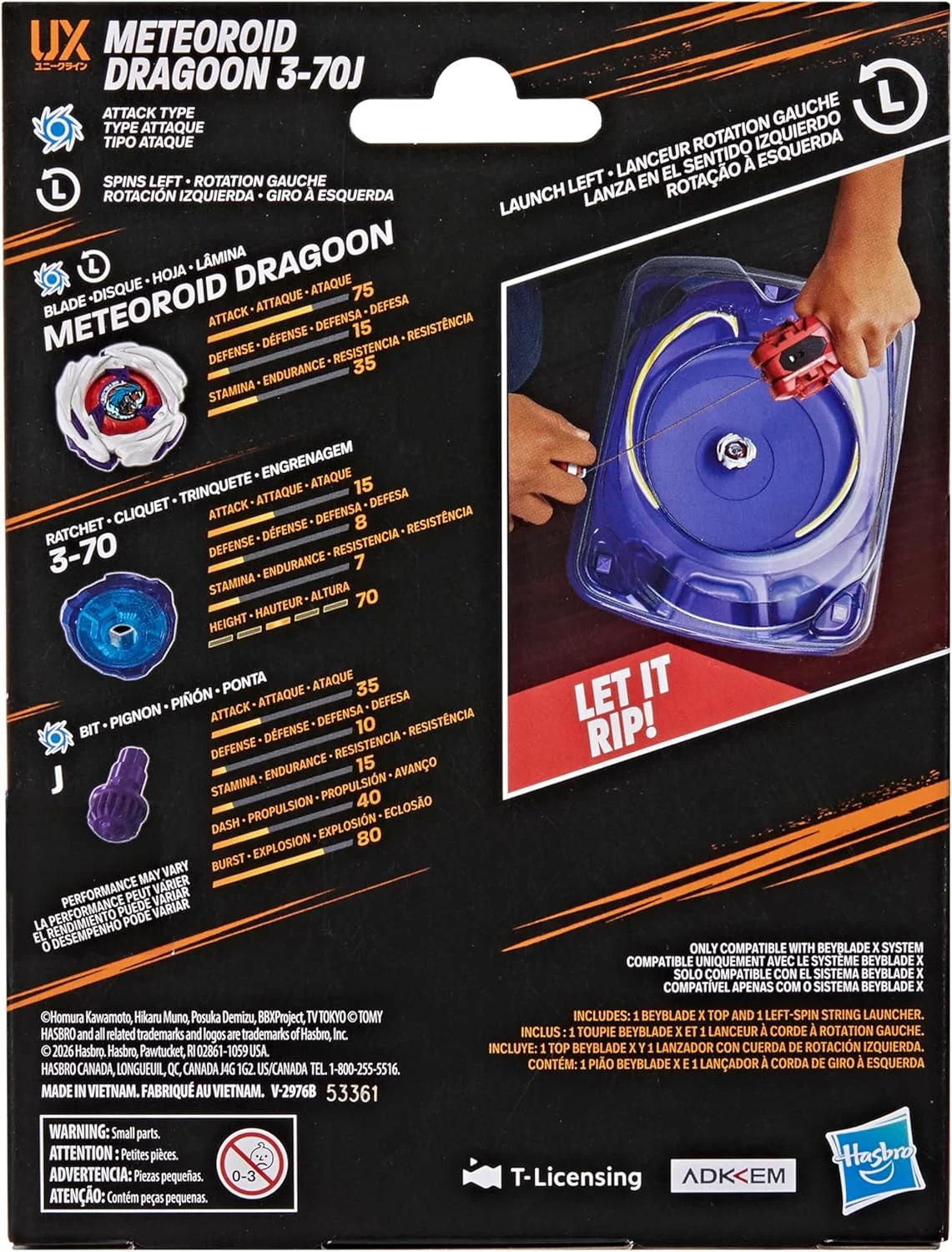 Beyblade X Meteoroid Dragoon 3-70J - Lanzador de cuerda de giro izquierdo con Takara Tomy tipo