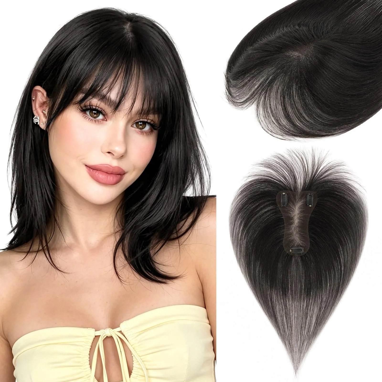 Flequillo clip-in Hairro cabello humano real negro 10 pulgadas 17g