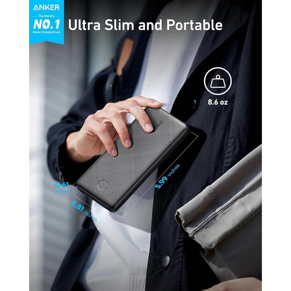 Anker Banco de energía compacto PowerCore 10K, batería de 10,000 mAh con carga PowerIQ para iPhone, iPad y más, USB-C bidireccional
