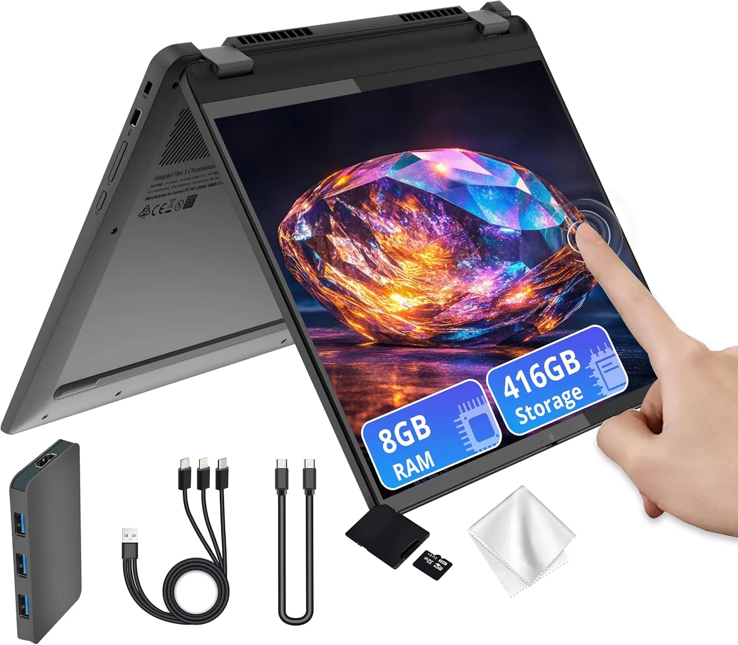 Laptop 2 en 1 Lenovo Flex 5i Chromebook Plus 14" WUXGA táctil Intel Core i5-1334U 8GB 256GB SSD gris