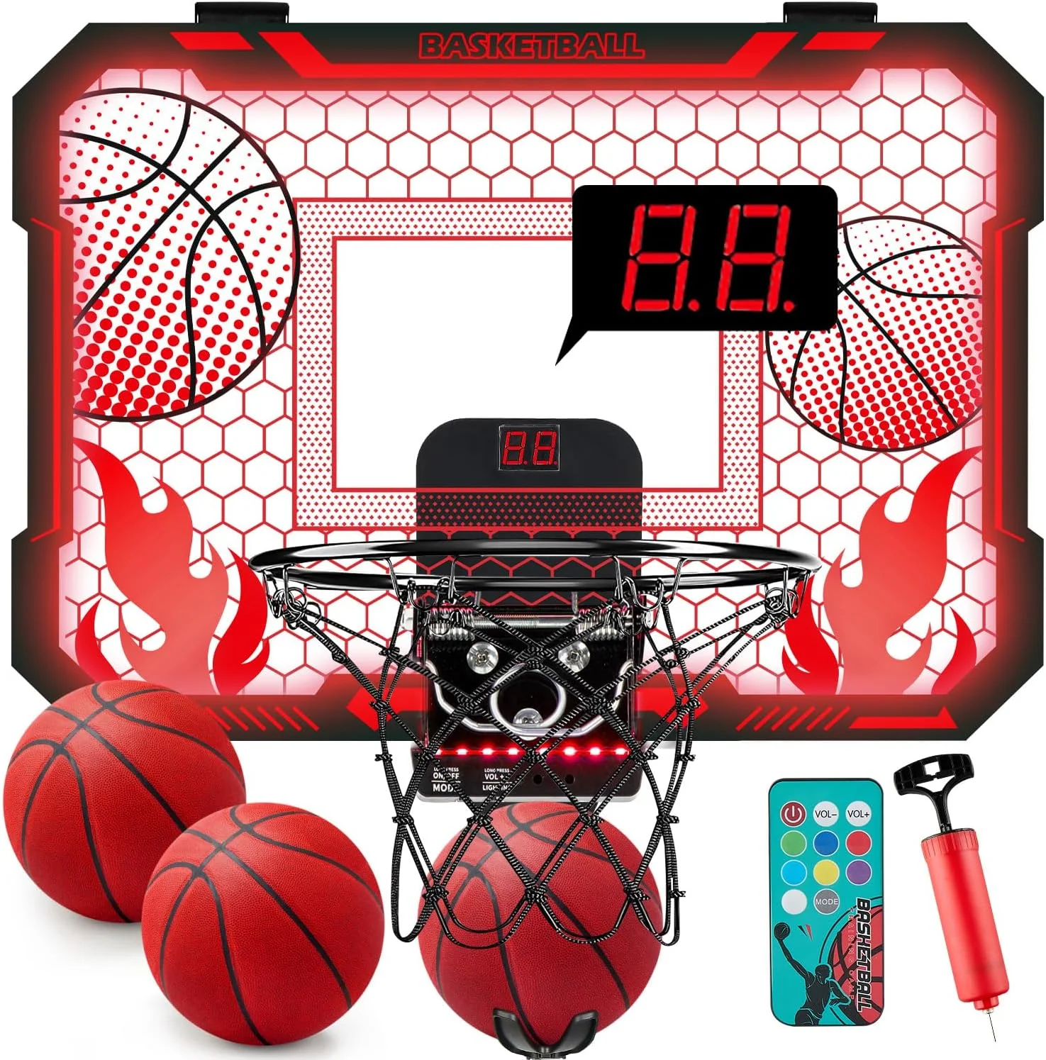 VROGTIK Indoor Basketball Hoop for Kids with Led Lights Mini Basketball Hoop with Remote Control Over The Door Basketball Hoops with Scoreboard Basketball Toys for 4-12 Year Old Boys Girls