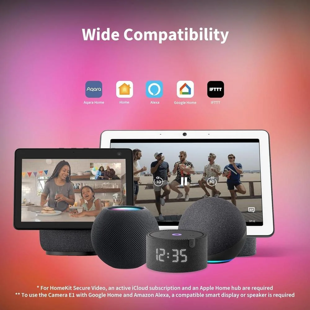 Aqara Cámara de seguridad E1 con visión 2K, panorámica, audio bidireccional, visión nocturna, compatible con HomeKit y Alexa