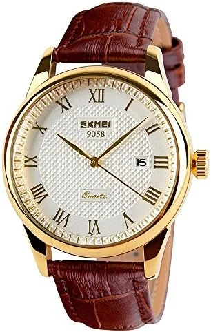 Relojes analógicos para hombre SKMEI, diseño casual de negocios, correa de cuero, resistente al agua