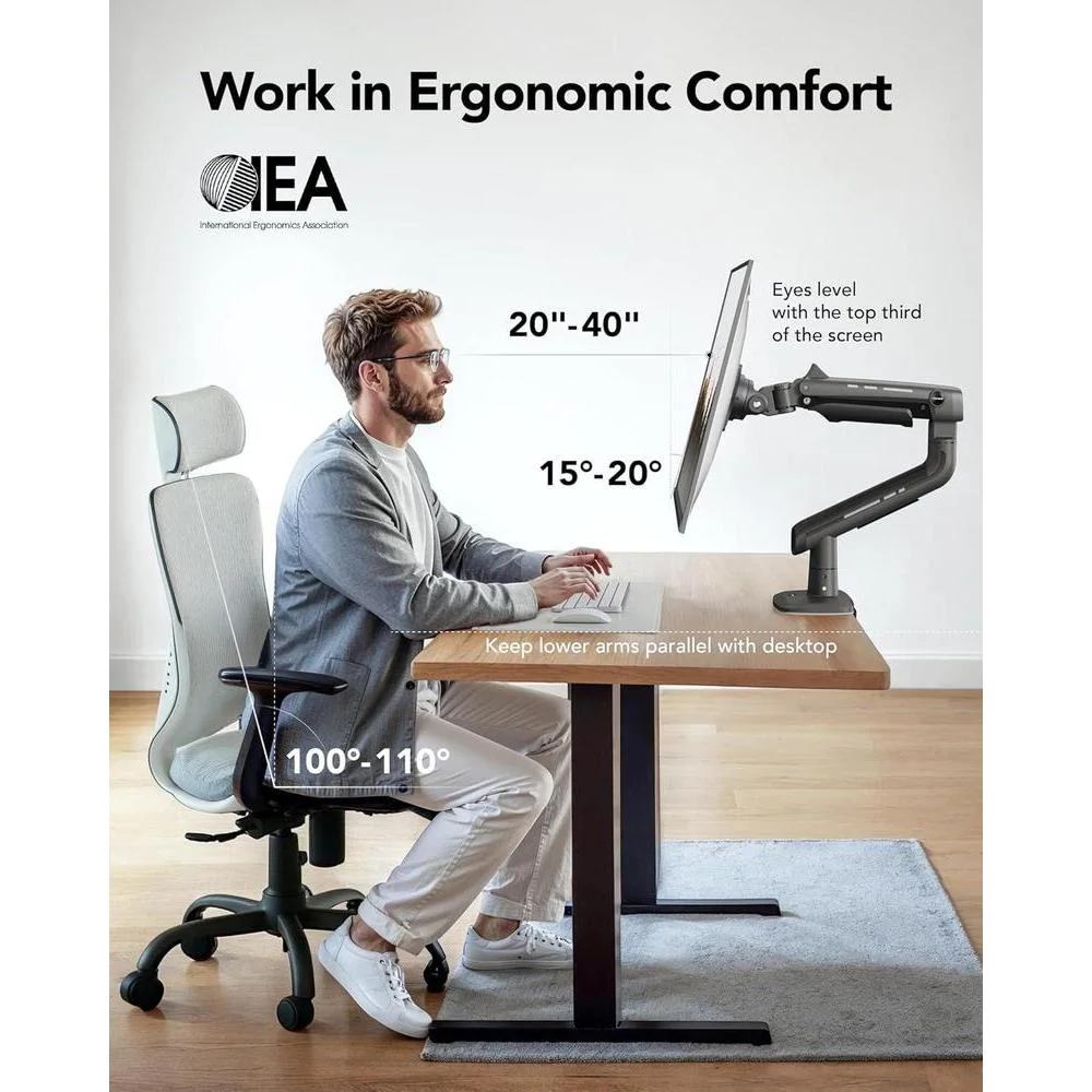 HUANUO TitanLift brazo de monitor resistente para pantallas grandes, ajustable, soporte de escritorio para juegos único con doble abrazadera