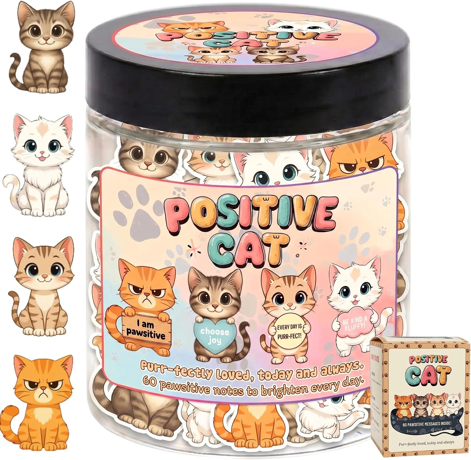 Frasco de afirmaciones Dearmine Positive Cat Jar con 60 tarjetas